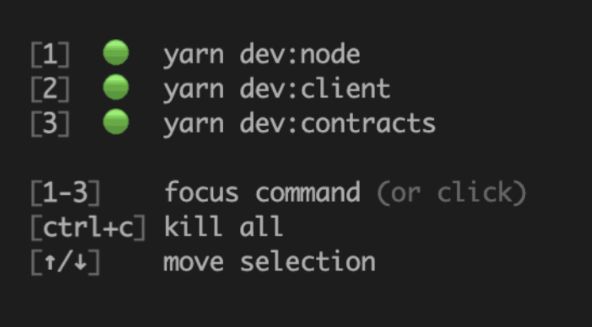 yarn dev running MUD services